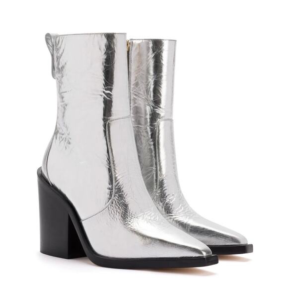 NEW Larroude James Metallic Ankle Boots in Silver Size 6.5 - Picture 1 of 10